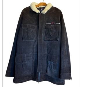 Phat Farm brown suede leather jacket with thick shearling lining Size XL